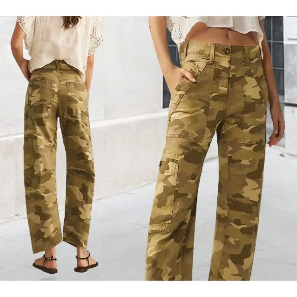 LifeShe Camo Cargo Pants for Women Army Camouflage Mid Rise Wide Straight Leg - Picture 1 of 5